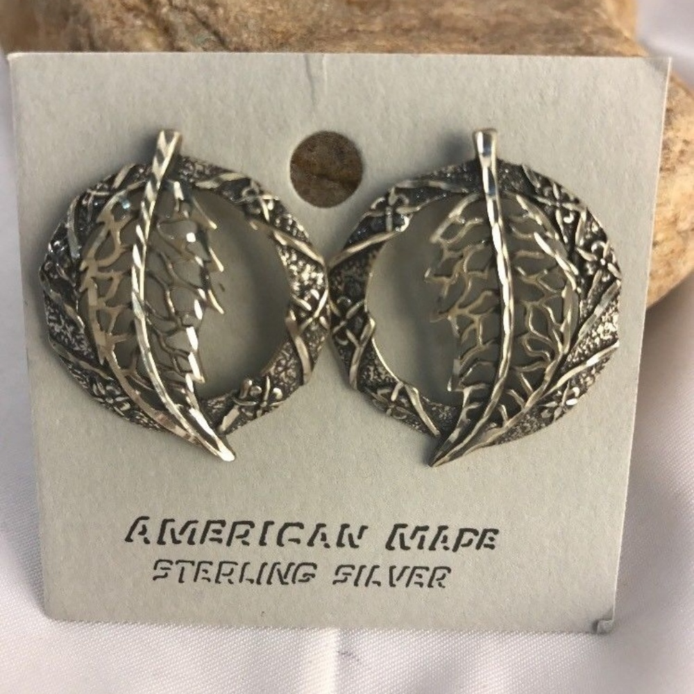 Sterling Silver Diamond Cut Feather Earrings 1.24"